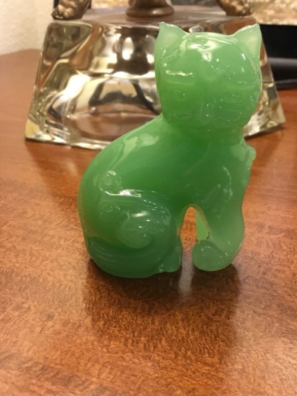 Vintage Green Glass Cat